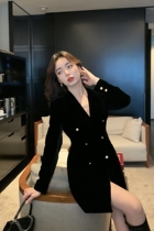 Vis gold double-breasted French retro velvet suit dress women waist thin bubble sleeves light luxury little black dress