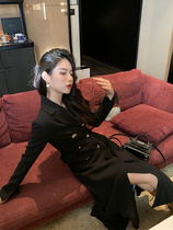 Vis gold suit black dress womens autumn and winter waist slim design temperament senior sense Hepburn long skirt