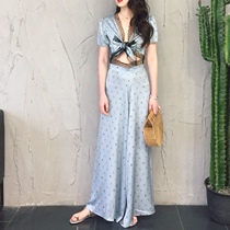 (Clearance Limited Limited) Bali Resort Beach French Retro Lace Set Wide Leg Pants Set