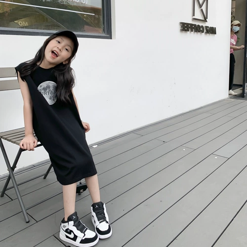 Футболка с коротким рукавом, длинное детское платье-футболка, летняя одежда, юбка на девочку, платье без рукавов, длина миди