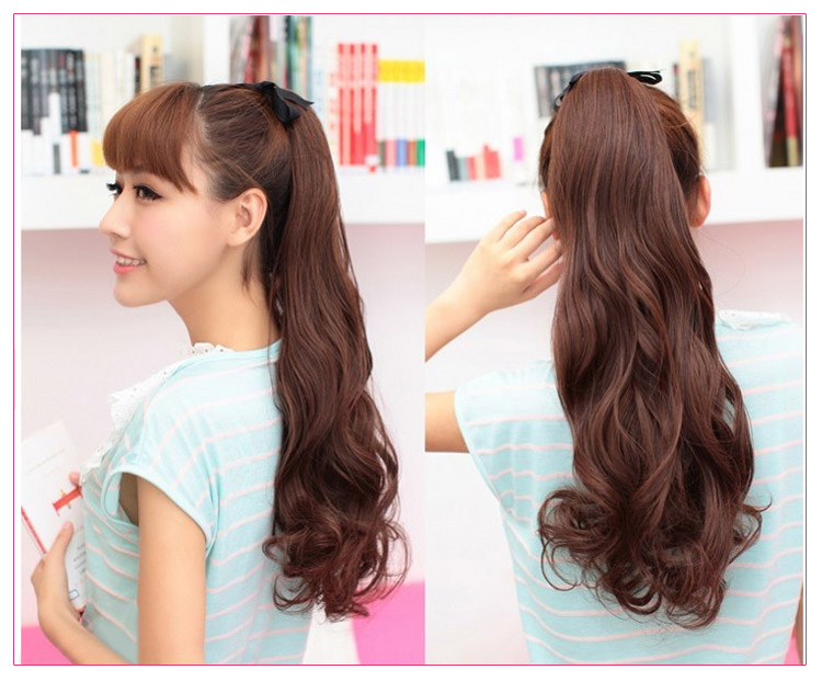 Real Hair Wig Female Long Ponytail 100 Tie Type Long Curly Hair