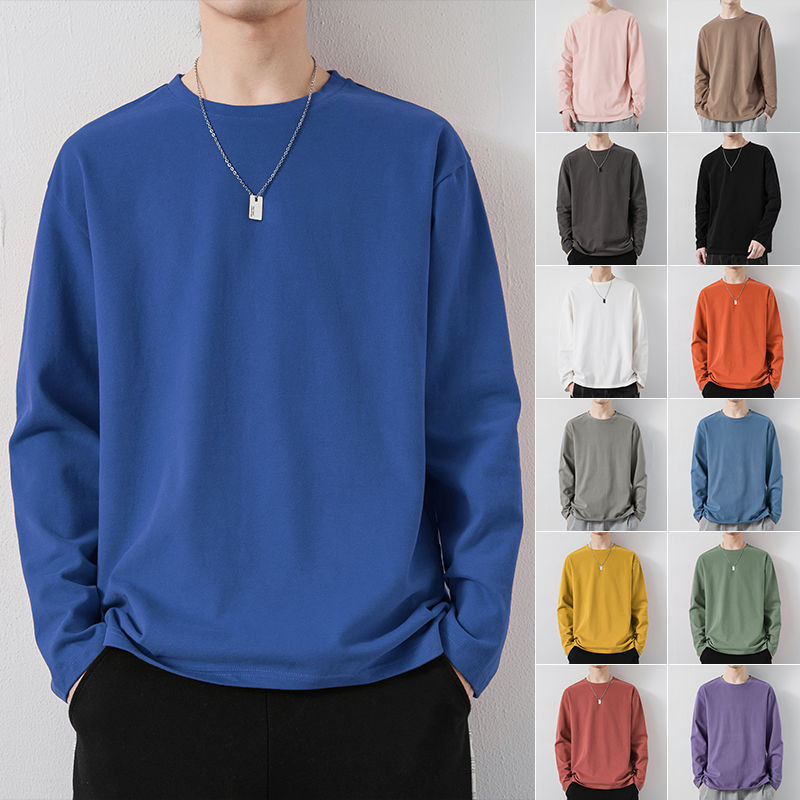 Long-Sleeved T-Shirt for Men, Spring and Autumn 2026 New Style, Solid Color Casual Top, Men's Round Neck Sweatshirt, Large Size Base Shirt