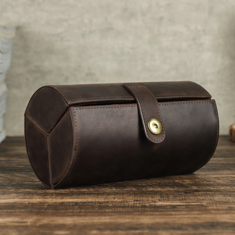 Portable Glasses Storage Bag, Sunglasses Case, Anti-Pressure, Multiple Compartments, Large Size, Genuine Leather, Men's High-End Retro Protection Gadget