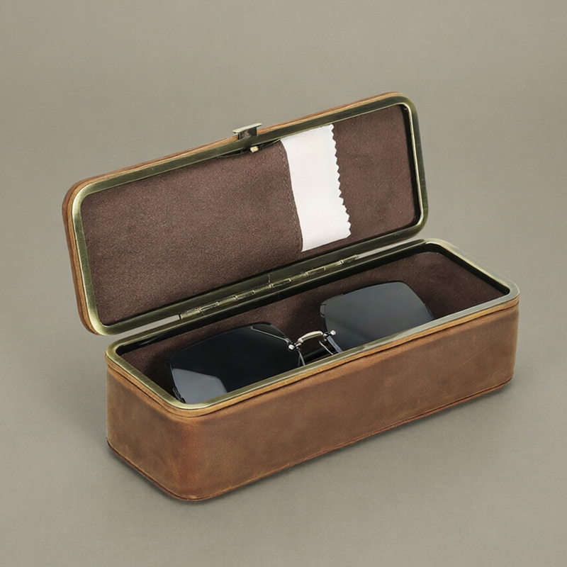 Retro Crazy Horse Leather Sunglasses Case for Men, Portable Sunglasses Storage Box, Anti-Pressure, Portable and High-End When Going Out Retro Crazy Horse Leather Sunglasses Case for Men, Portable Sunglasses Storage Box, Anti-Pressure, Portable and High-End When Going Out
