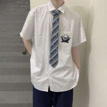 dk uniforms boys base section white shirt short sleeve original design embroidery student college wind lovers jk shirt tide