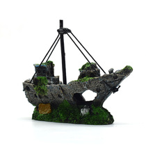 Small Net Sea Pirate Ship Aquarium Fish Tank Rigging Decoration Dodging House Hip Hop House Resin Boat Rip-making Boat