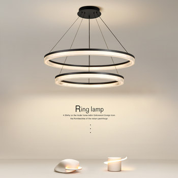 Living Room Chandelier Full Spectrum Eye Protection Lamp Modern Simple Nordic Fashion High Cri Double Round Minimalist Dining Room Chandelier