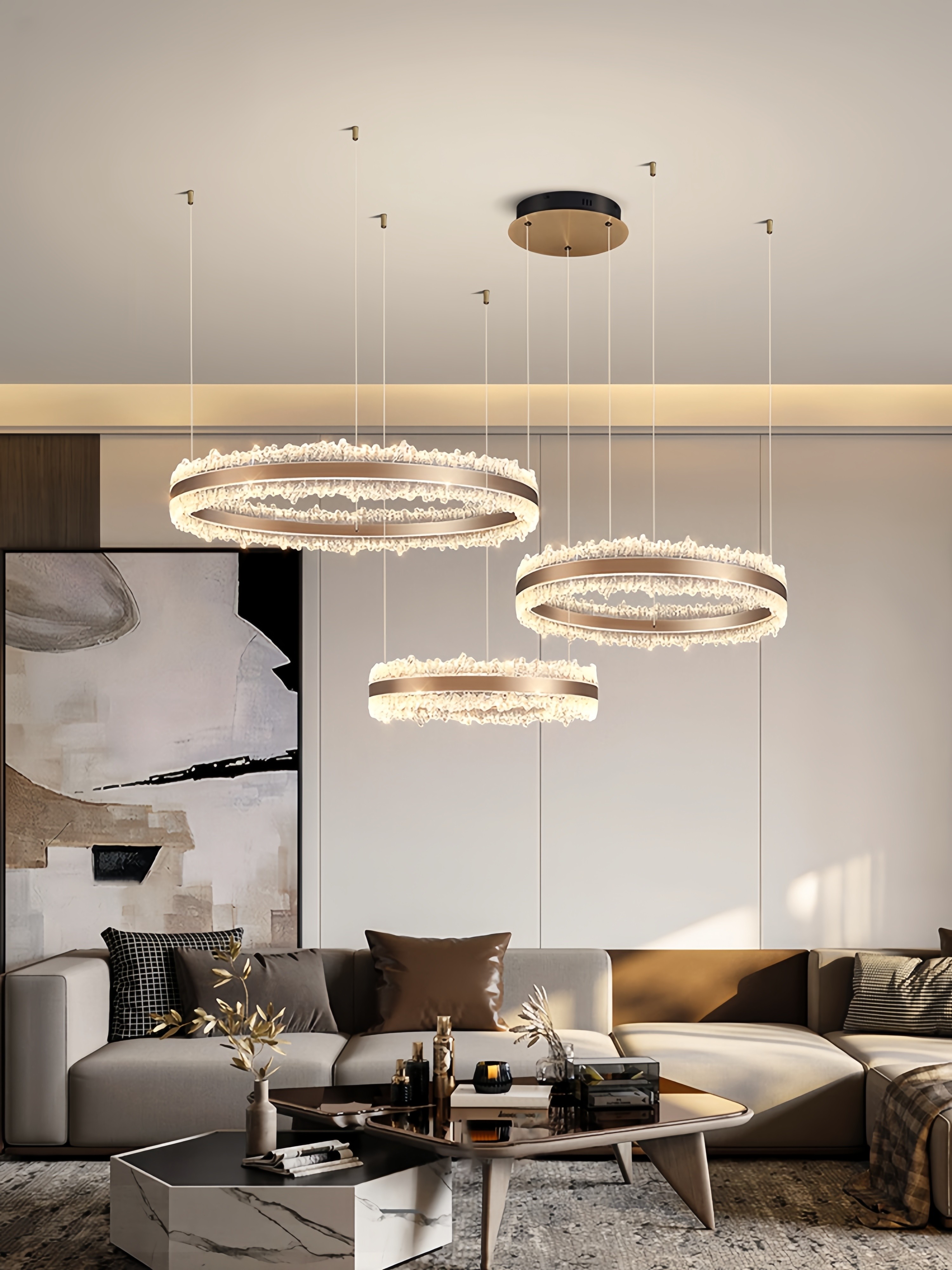 Living Room Chandelier, Modern Light Luxury Style Dining Room Lamp, High-End Dining Room Main Light, 2025 New Model, Round and Elegant Main Hall Light
