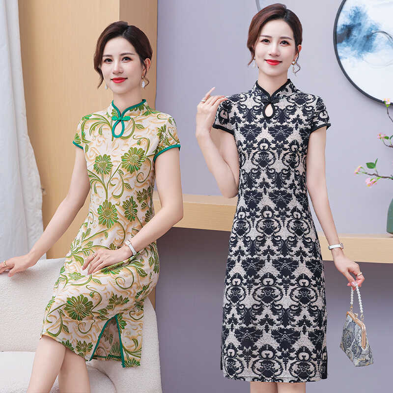 This Summer's New Vintage-Style Chinese Qipao Dress for Middle-Aged and Elderly Mothers, an Improved Version of the Popular Thin Dress
