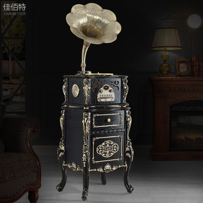 Antique big horn European-style grammatical machine swing piece retro solid wood old-fashioned black rubber record machine Bluetooth sound electric record machine