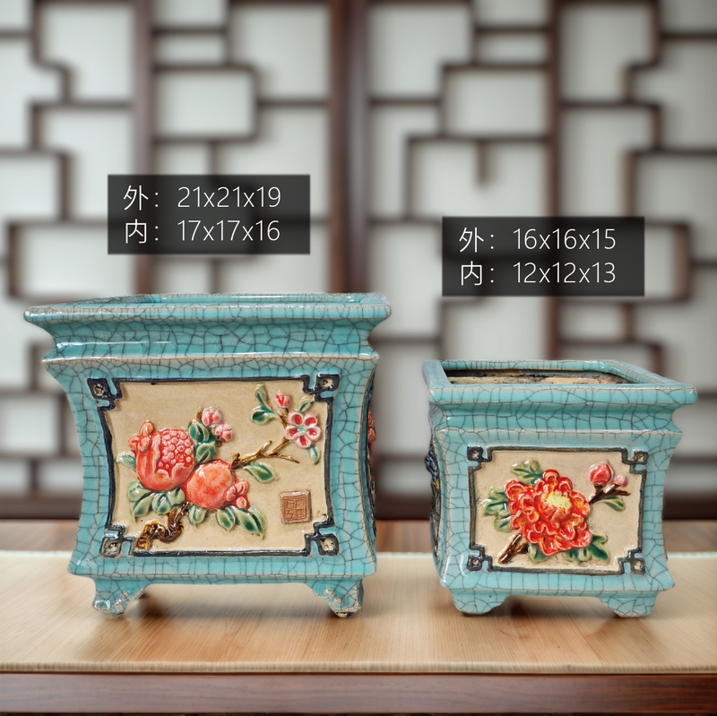Lingnan Shiwan Ceramic Pot, Glazed with Ice-Cracked Pattern, High-End Four-Sided Decoration, High-Temperature Firing, Breathable and Not Stuffy for the Roots
