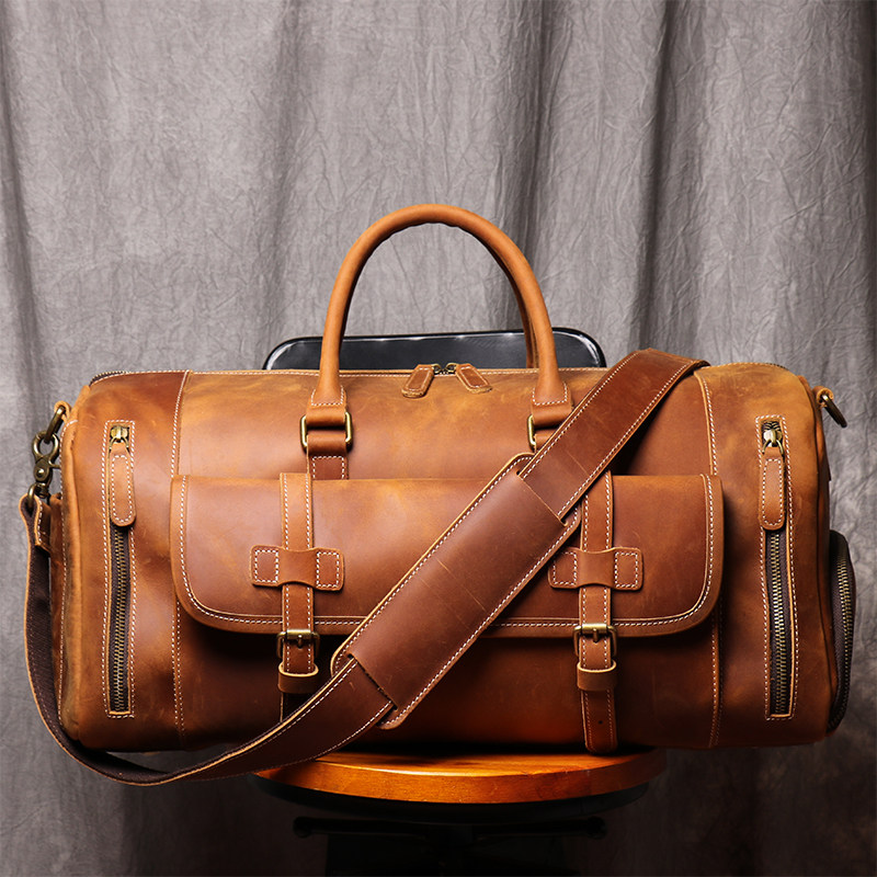 New Travel Business Travel Handbag Men's Head Layer Cow Leather Fitness Bag Genuine Leather Luggage Bag Mad Mapleather Man Bag Handmade