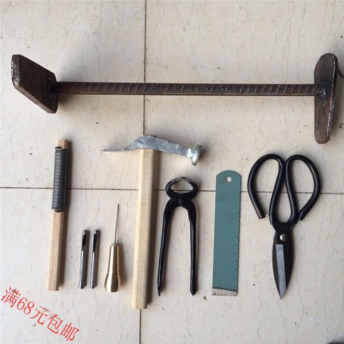 Shoe repair machine Iron foot hammer File Scissors Walnut clamp punch Copper handle Leather tool set