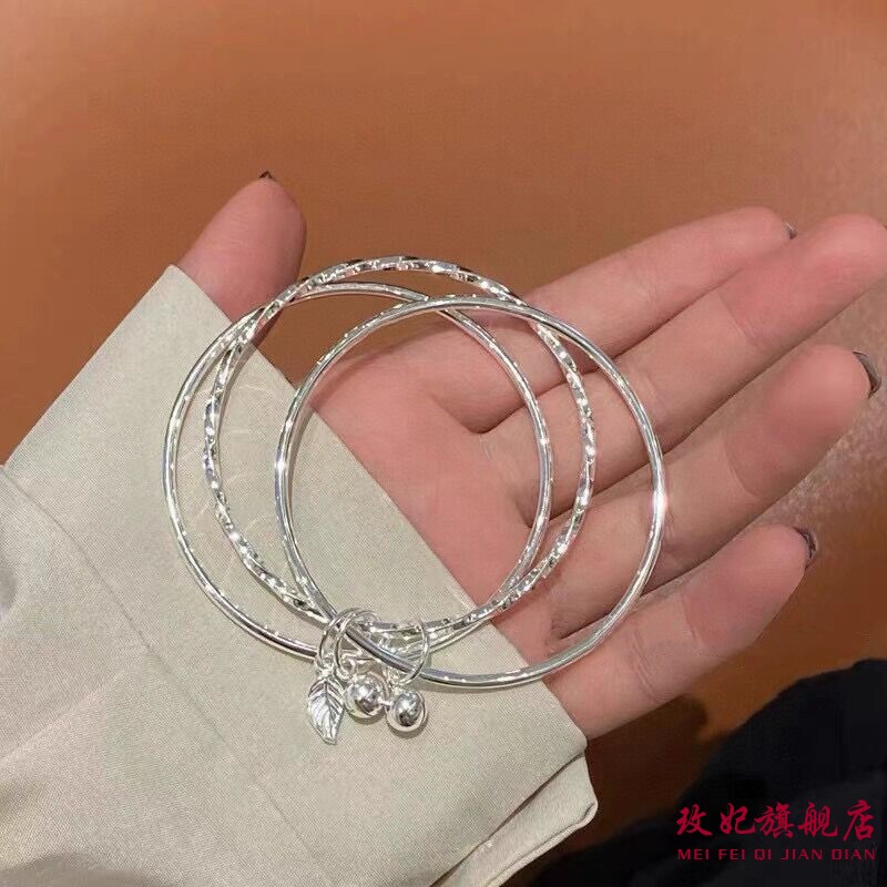 Hong Kong Zhengsheng Genuine 9999 Pure Silver Three-Life-Three-Worlds Bell Leaf Pure Silver Bracelet Niche Wristband Gift for Women