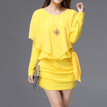 Fat mm spring dress 2019 new large size womens Korean loose slim bag hip sexy long sleeve chiffon dress tide