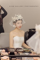 Mego Original Champagne Color Organza Handmade Flower Covering Bridal Headwear and Makeup Style Photos and Travel Photos