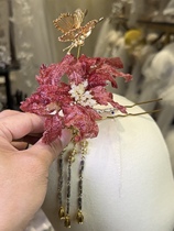 Mego original coral red new Chinese style handmade Xiuhe headdress bridal jewelry and makeup styling wedding accessories sample