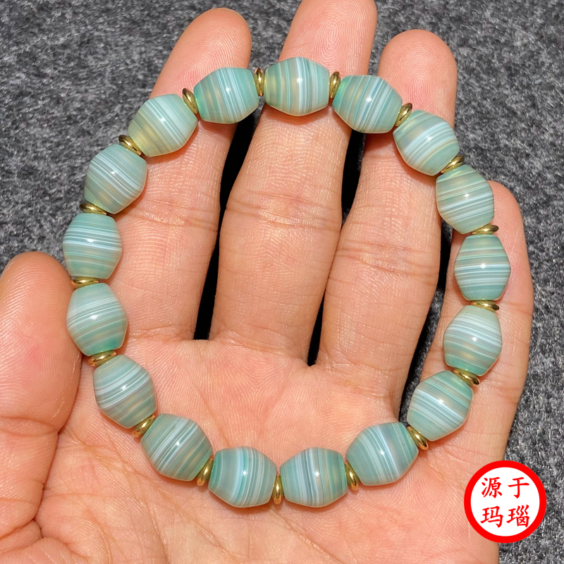 天然绿色缠丝老玛瑙珠手链G5-0613：复古魅力，点亮你的腕间风情🌿✨