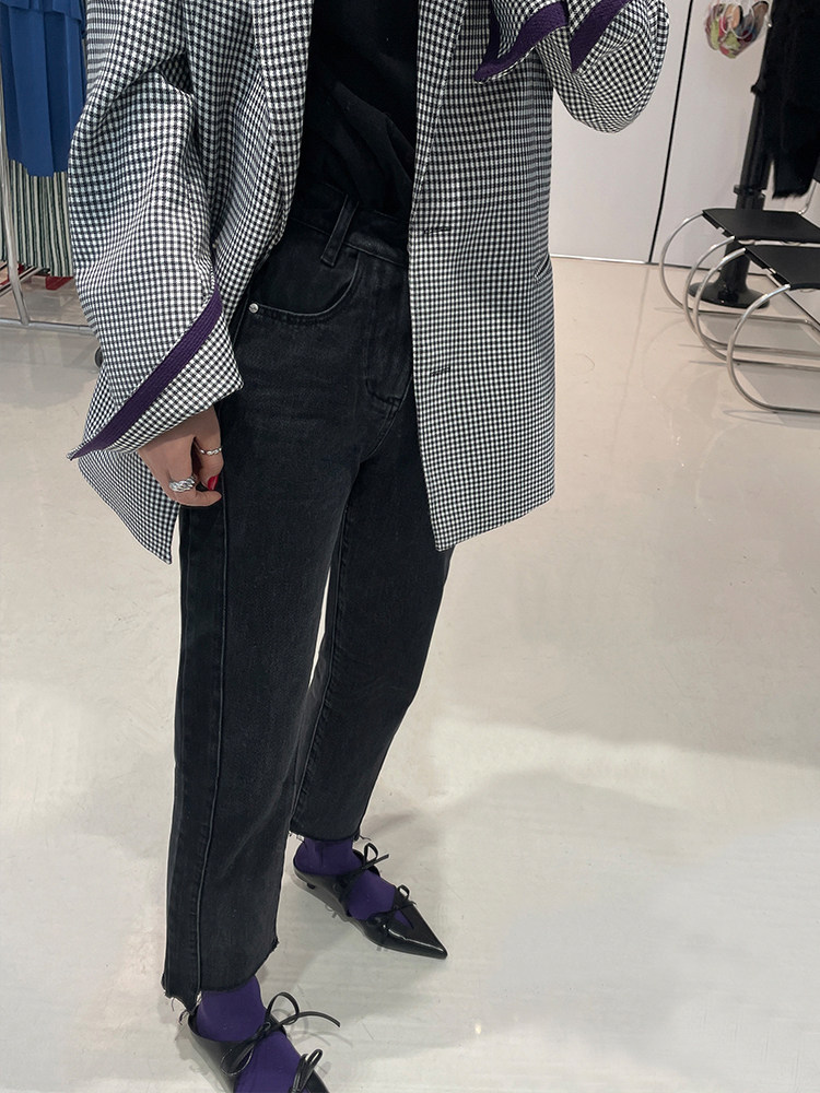 wxlstudio good-looking and charming charcoal black jeans women's high waist 2022 spring and autumn new straight pants