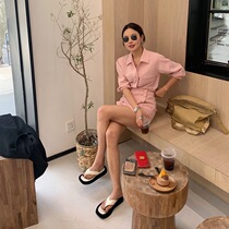 WXLSTUDIO Fashion Set Womens Thin Pink Jacket Top High Waist Shorts Two-piece Set