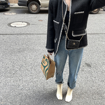 WXLSTUDIO Knee Broken Cave Jeans Woman 2021 New Light Blue High Waist Washed Straight Drum Pants Fall