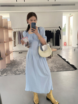 wxlstudio square collar bubble sleeve dress Women summer 2021 new waist slim long skirt