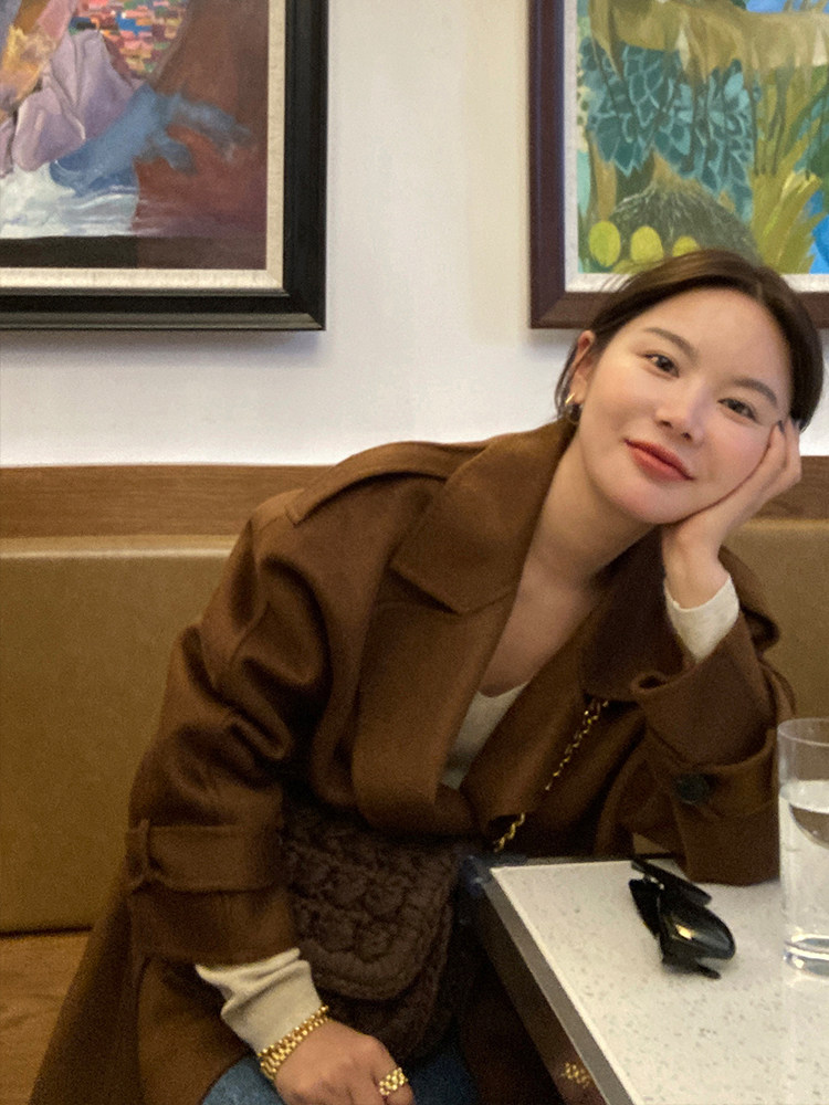 WXLSTUDIO water ripple double-sided woolen coat women's 2022 winter mid-length double-breasted silhouette woolen coat