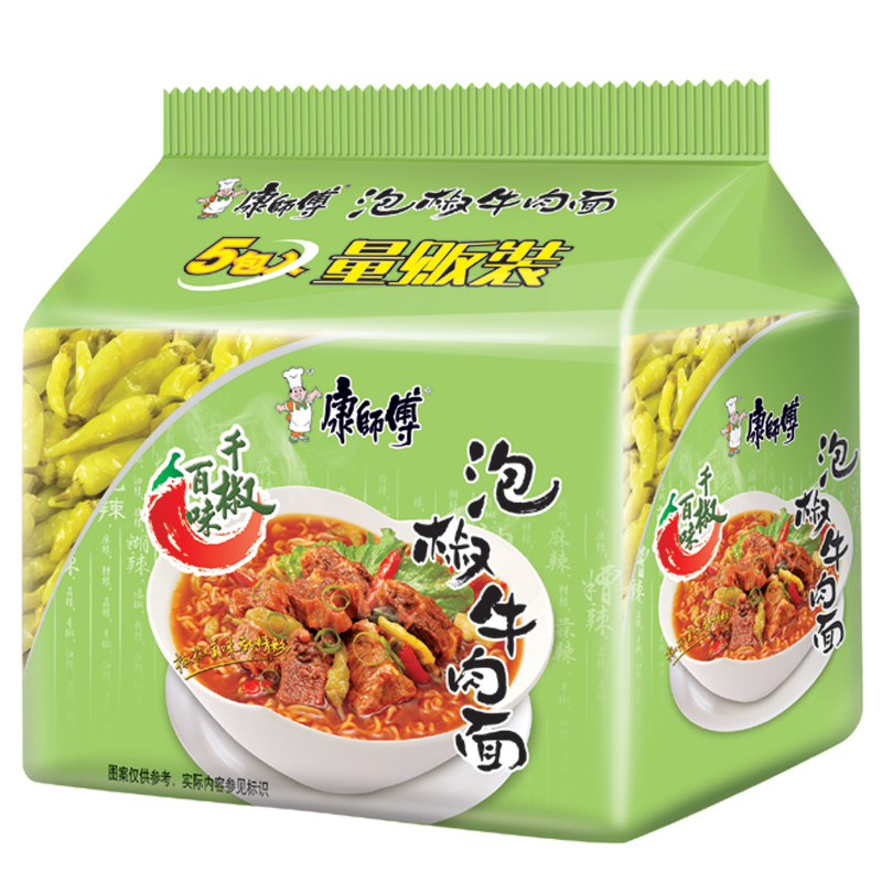 【天猫超市】康师傅 千椒百味泡椒牛肉方便面 103g/包*5 泡面