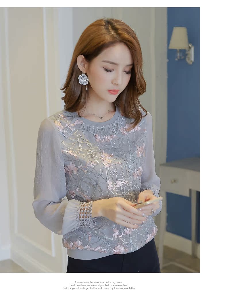 Áo nữ mùa thu 2018 mới áo sơ mi voan dài tay mùa thu ren đáy mùa rất cổ tích thời trang áo sơ mi nhỏ sơ mi trắng tay phồng