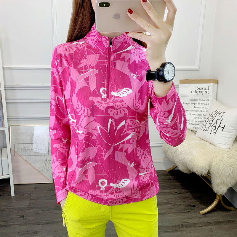 Outdoor speed dry long sleeve T-shirt blouses women's elastic body slim sun protection Sweat Breathable Sports Climbing Hiking