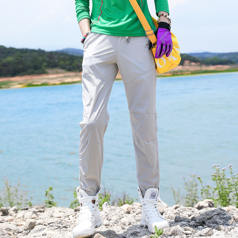 Outdoor sports elastic speed dry pants woman long pants bunches pants light and thin suction and breathable quick dry hiking mountaineering pants Summer-Taobao