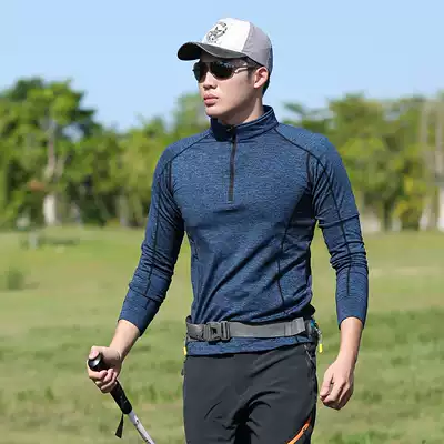 Outdoor quick-drying clothes men's long sleeve T-shirt stand collar plus velvet warm base fleece semi-cardigan to absorb sweat and breathable spring and autumn