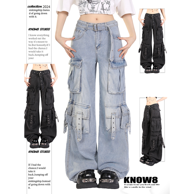 Know8 Multi-Pocket Heavy-Duty Casual Workwear Jeans for Women, New Spring Style, Loose Fit, Slimming, Versatile, Straight-Leg Wide-Leg Know8 Multi-Pocket Heavy-Duty Casual Workwear Jeans for Women, New Spring Style, Loose Fit, Slimming, Versatile, Straight-Leg Wide-Leg