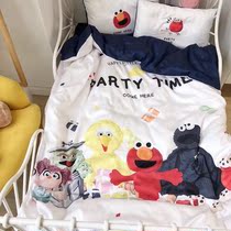 Childrens cotton bedding crib 60s long staple cotton cute cartoon Kindergarten 1 2 m bed four-piece set