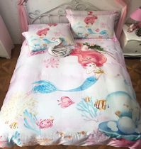 Summer childrens cartoon 60 blue fine Tencel Princess wind nude sleep cool silky four-piece lyocell bedding