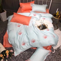Foreign Trade 60s Lan Jing Tencel Fresh Blue Embroidery Coral Sea Summer Silky Four-piece Cool Lyocell bedding