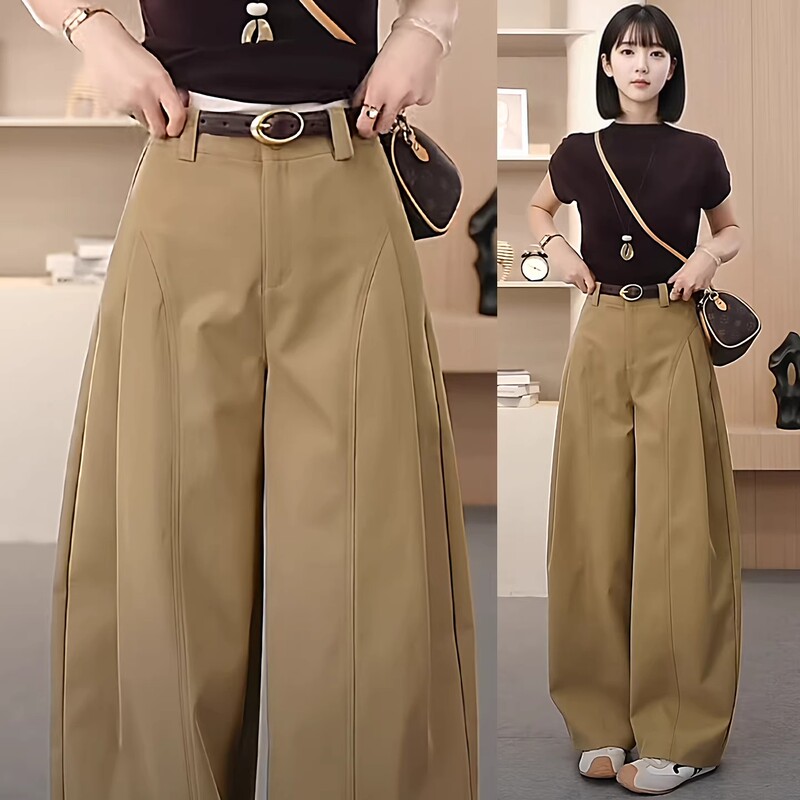 Wide-Leg Bass Pants for Women, Spring and Autumn 2026 New Style, High-Waisted, Loose, Casual Straight-Leg Pants, Hip-Covering, Slimming, Scimitar Pants