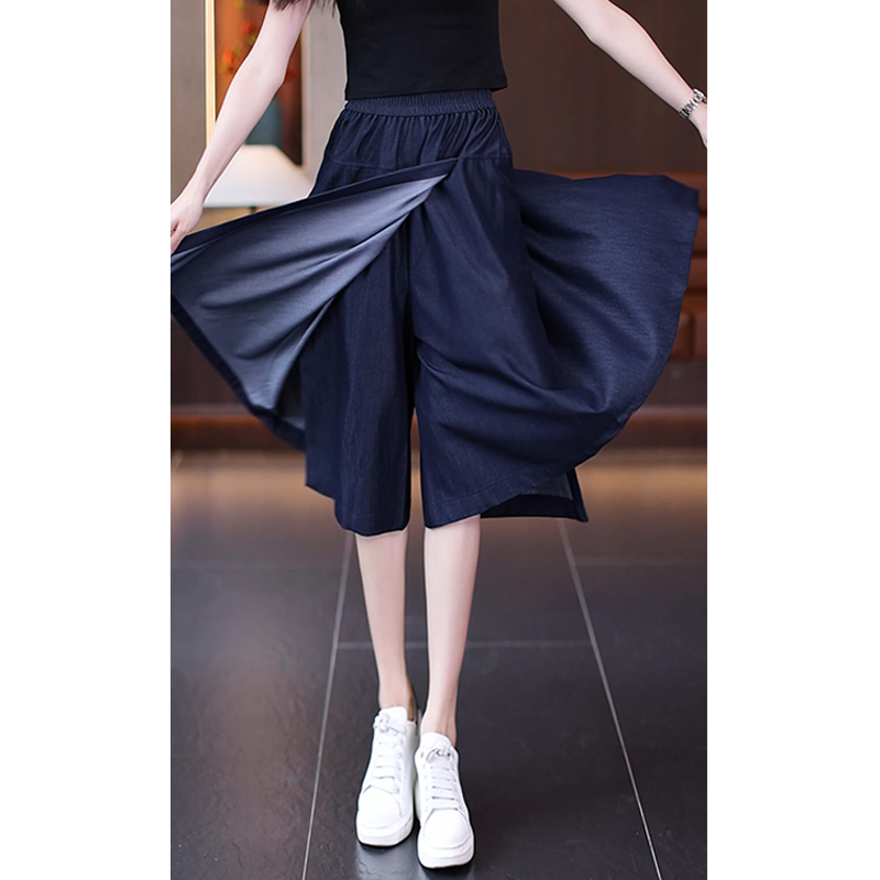 Tencel Denim Capri Pants for Women, Summer Thin Style, 2026 New High-Waisted Loose Wide-Leg Fashionable Straight Skirt Pants
