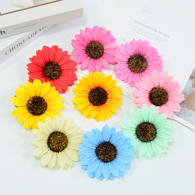 10cm Sunflower Sticky Rubber Band Colorful Sunflower Children's Festival Dance Wrist Flower Kindergarten Recess Handheld Flower