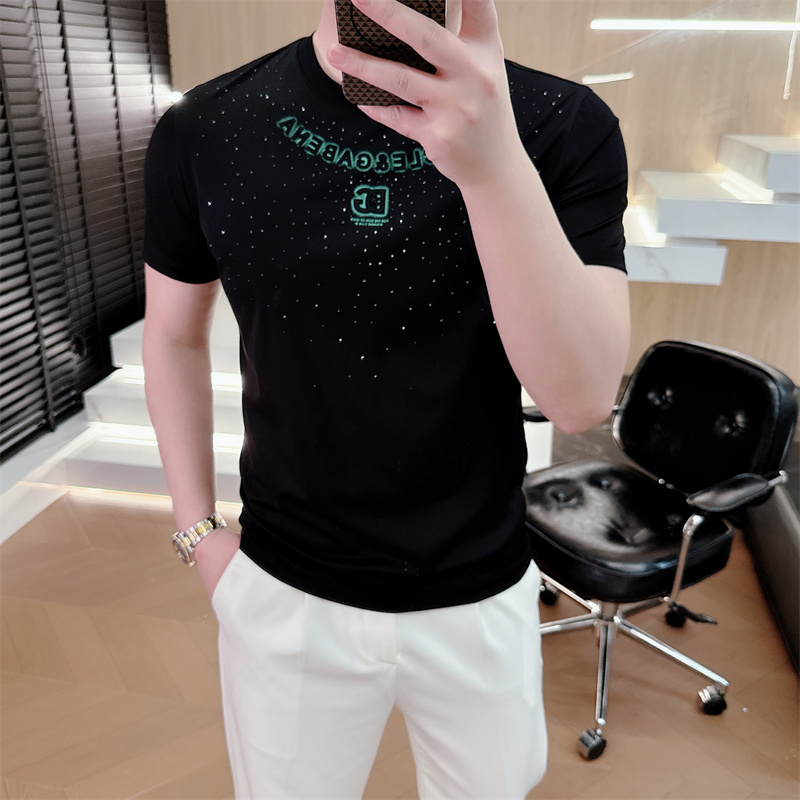 Trendy Brand Starry Sky Personalized Rhinestone Short-Sleeve T-Shirt for Men, 2026 Summer New Style, Mercerized Cotton, Fashionable Round Neck, Slim Fit
