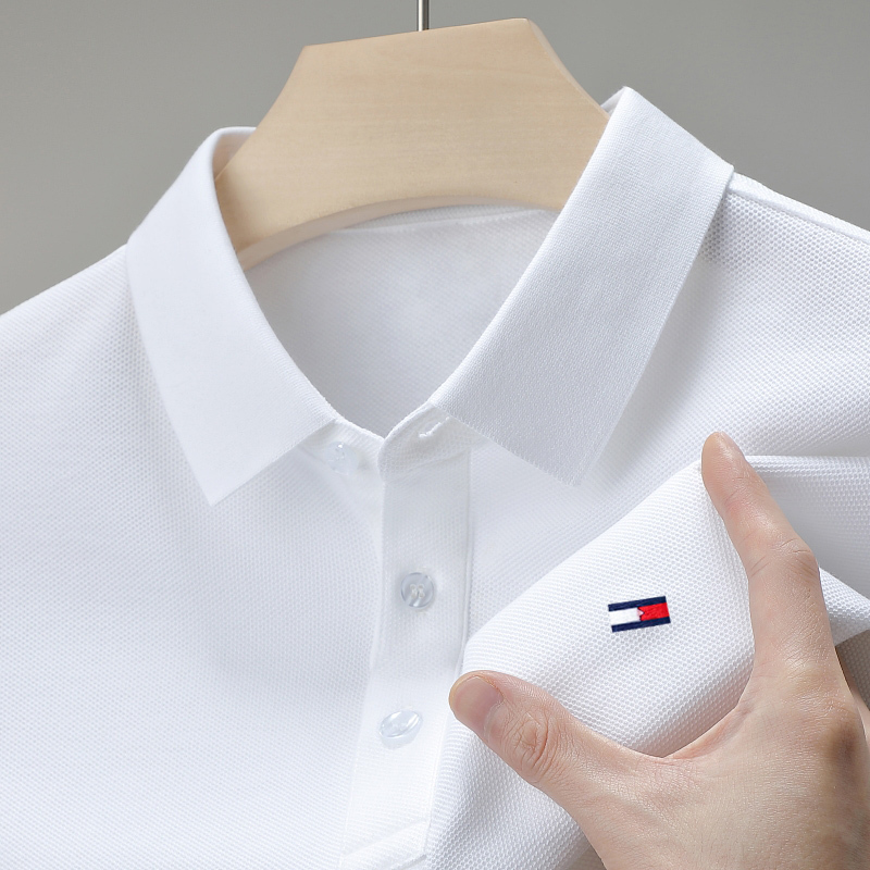 Tommy Solid Color Men's Short-Sleeved Lapel Polo Shirt Summer Classic Pure Cotton Business Casual Loose T-Shirt Men's Top