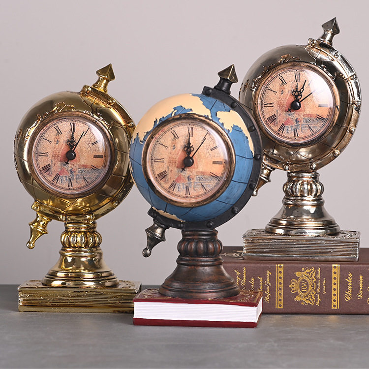 Globe clock American retro home fashion clock decoration Creative office decoration Desktop decoration