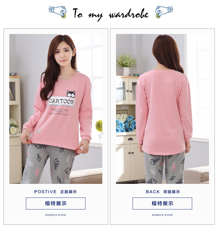 Bộ đồ ngủ dài tay mùa xuân và mùa thu cho bộ đồ cotton nữ cỡ lớn phiên bản Hàn Quốc có thể mặc bên ngoài dịch vụ nhà mùa hè tươi mới và đáng yêu bộ dài tay 