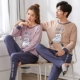 Mùa thu và mùa đông vài bộ đồ ngủ cotton dài tay nữ hoạt hình dịch vụ nhà dễ thương nam kích thước lớn cotton phù hợp với giản dị do ngu