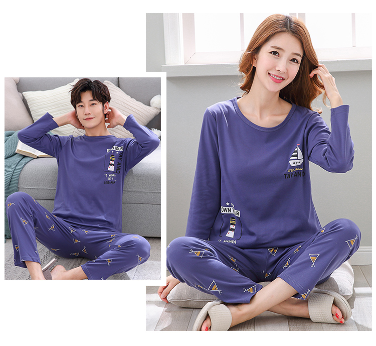 Bộ đồ ngủ mùa thu và mùa đông cho nữ tay dài cotton dễ thương cotton hoạt hình cotton XL nam dày phù hợp với dịch vụ gia đình bộ đồ sz to cho nam