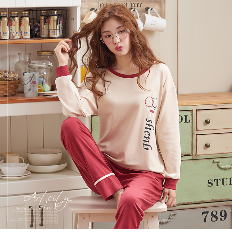 Đồ ngủ nữ mùa thu cotton dài tay phiên bản Hàn Quốc tươi mới có thể mặc bên ngoài mùa đông dành cho nữ phù hợp với áo hai dây cỡ lớn bộ pijama
