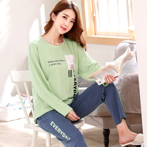 Spring and autumn and winter pajamas womens long-sleeved cotton Korean version can be worn outside womens fresh spring and autumn suit home clothes students