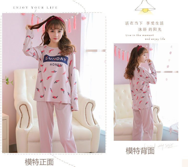 Mùa xuân và mùa hè Bộ đồ ngủ dài tay của phụ nữ cotton mui xe kích thước lớn hoạt hình mùa thu và mùa đông phụ nữ hai mảnh phù hợp với dịch vụ gia đình sinh viên ys quần áo ngủ nữ