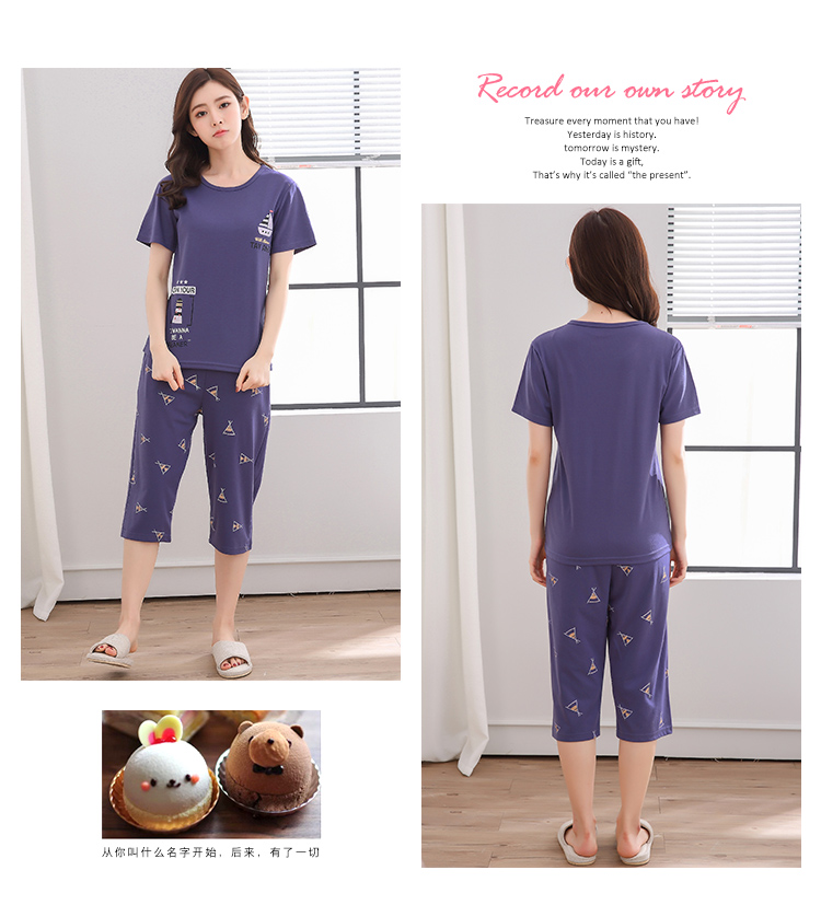 Đồ ngủ nữ mùa hè cotton ngắn tay cắt quần mặc phần mỏng chất béo mm quần cỡ lớn phục vụ nhà phù hợp với học sinh pijama nữ