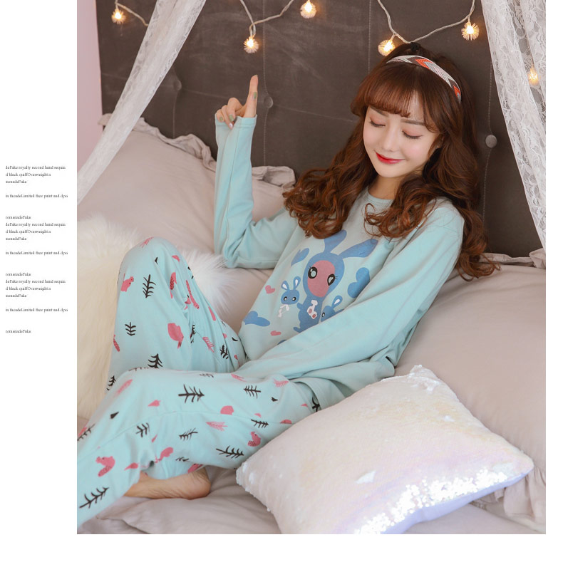 Mùa xuân và mùa hè Bộ đồ ngủ dài tay của phụ nữ cotton mui xe kích thước lớn hoạt hình mùa thu và mùa đông phụ nữ hai mảnh phù hợp với dịch vụ gia đình sinh viên ys quần áo ngủ nữ